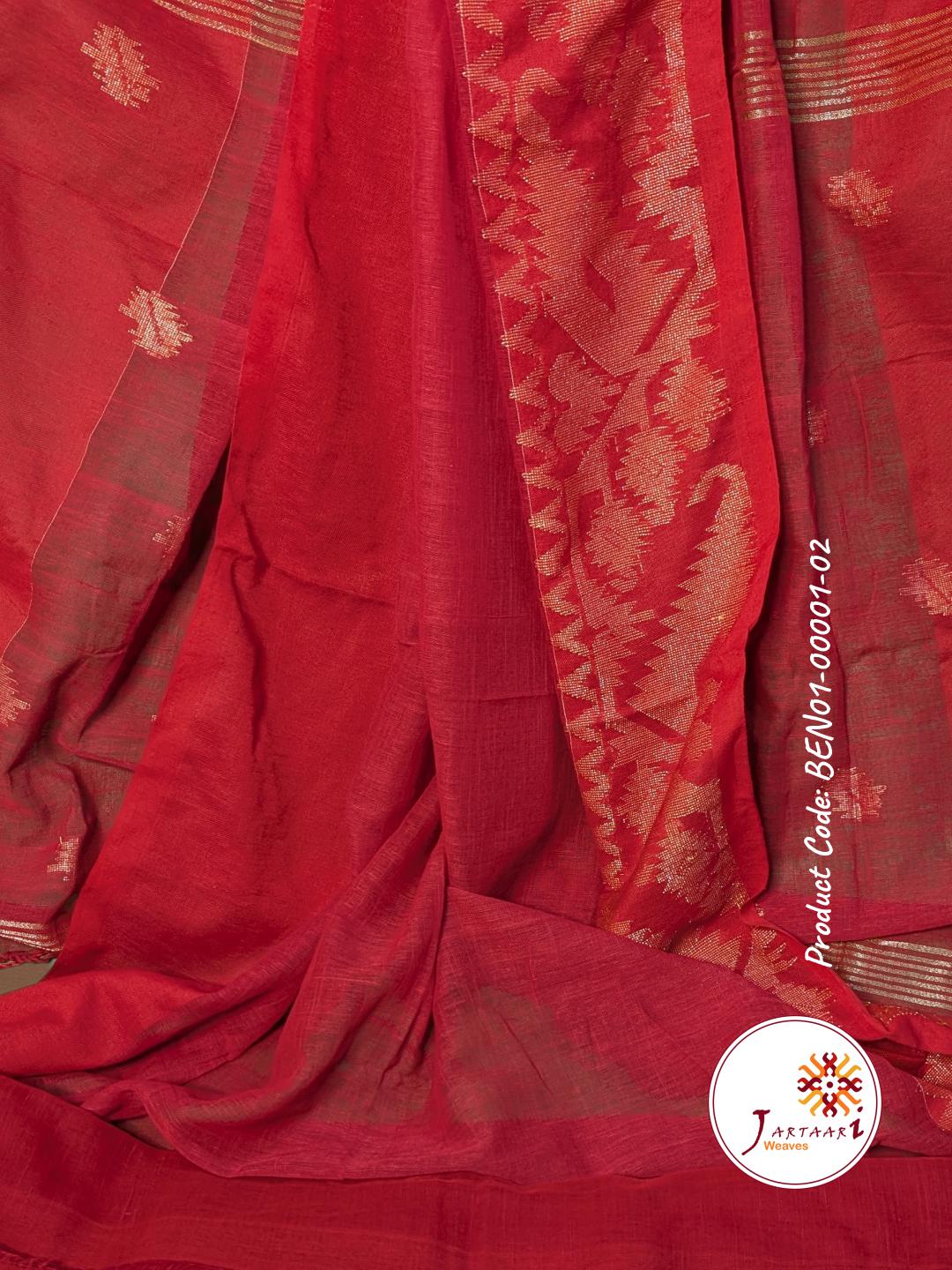 Handloom Linen Saree BEN01-00001-02-RED