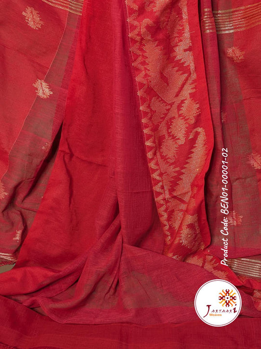 Handloom Linen Saree BEN01-00001-02-RED