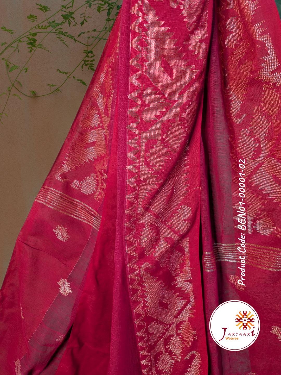 Handloom Linen Saree BEN01-00001-02-RED