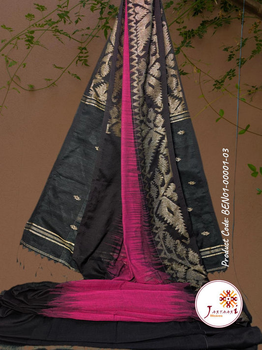 Handloom Linen Saree BEN01-00001-03-PNK