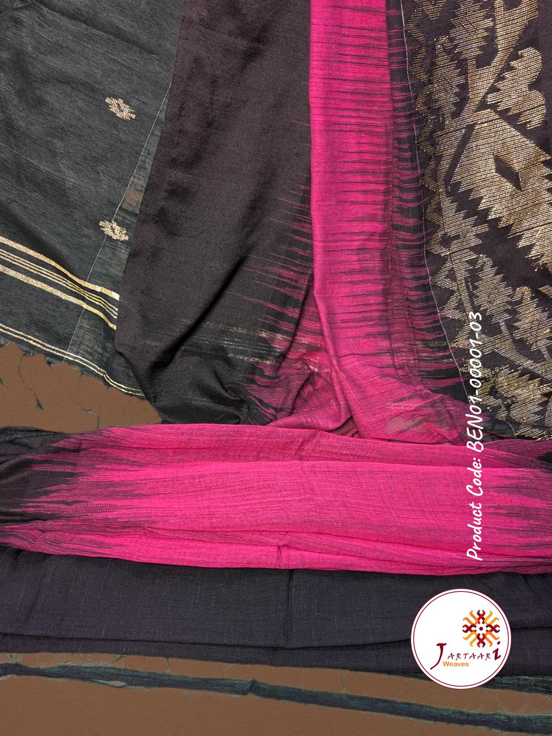 Handloom Linen Saree BEN01-00001-03-PNK