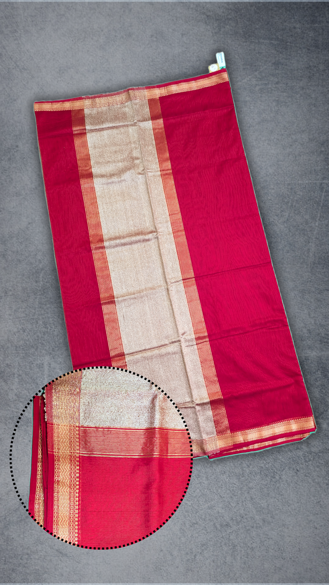 Maheshwari Handloom saree with Jute Pallu and Narmada Leher border-Red - MAH01-00021-02
