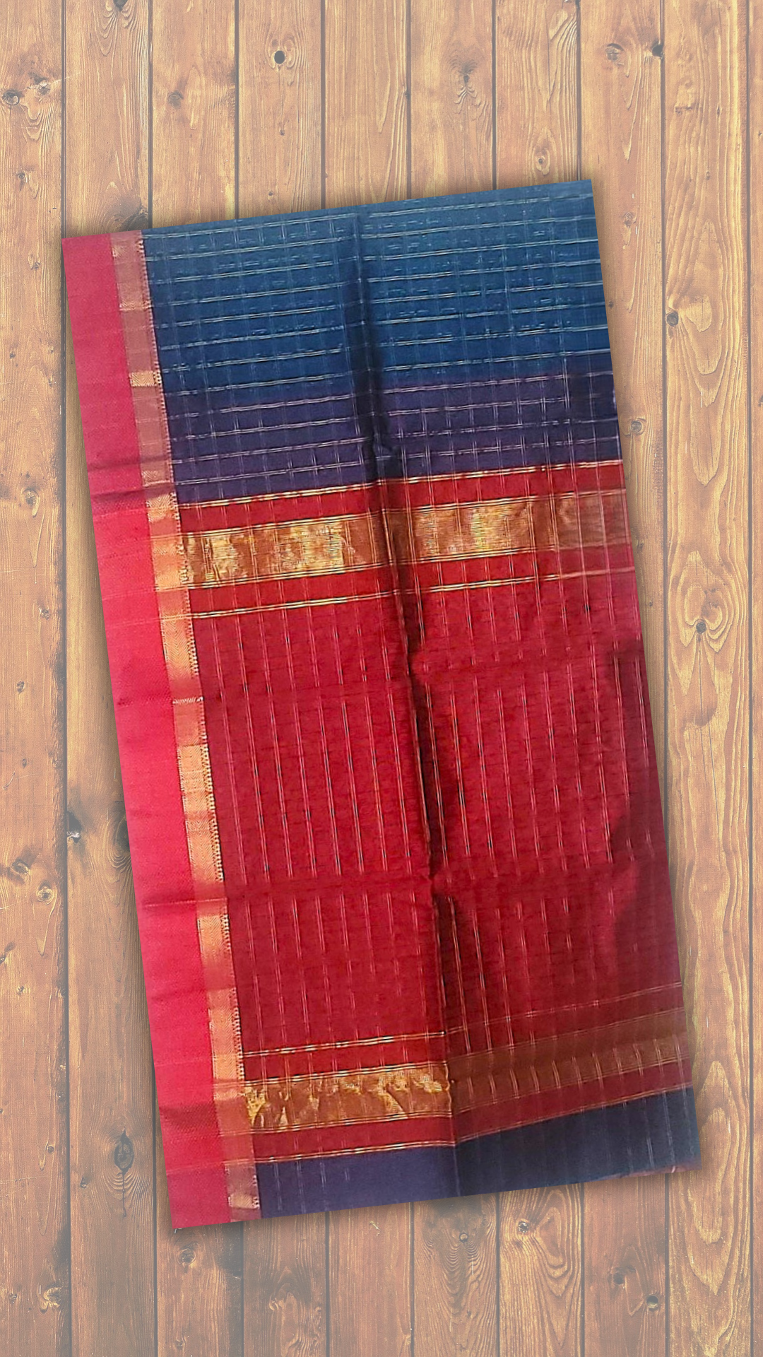 Maheshwari Handloom saree with Contrast border and pallu with all over jari checks - blue - MAH01-00051-01