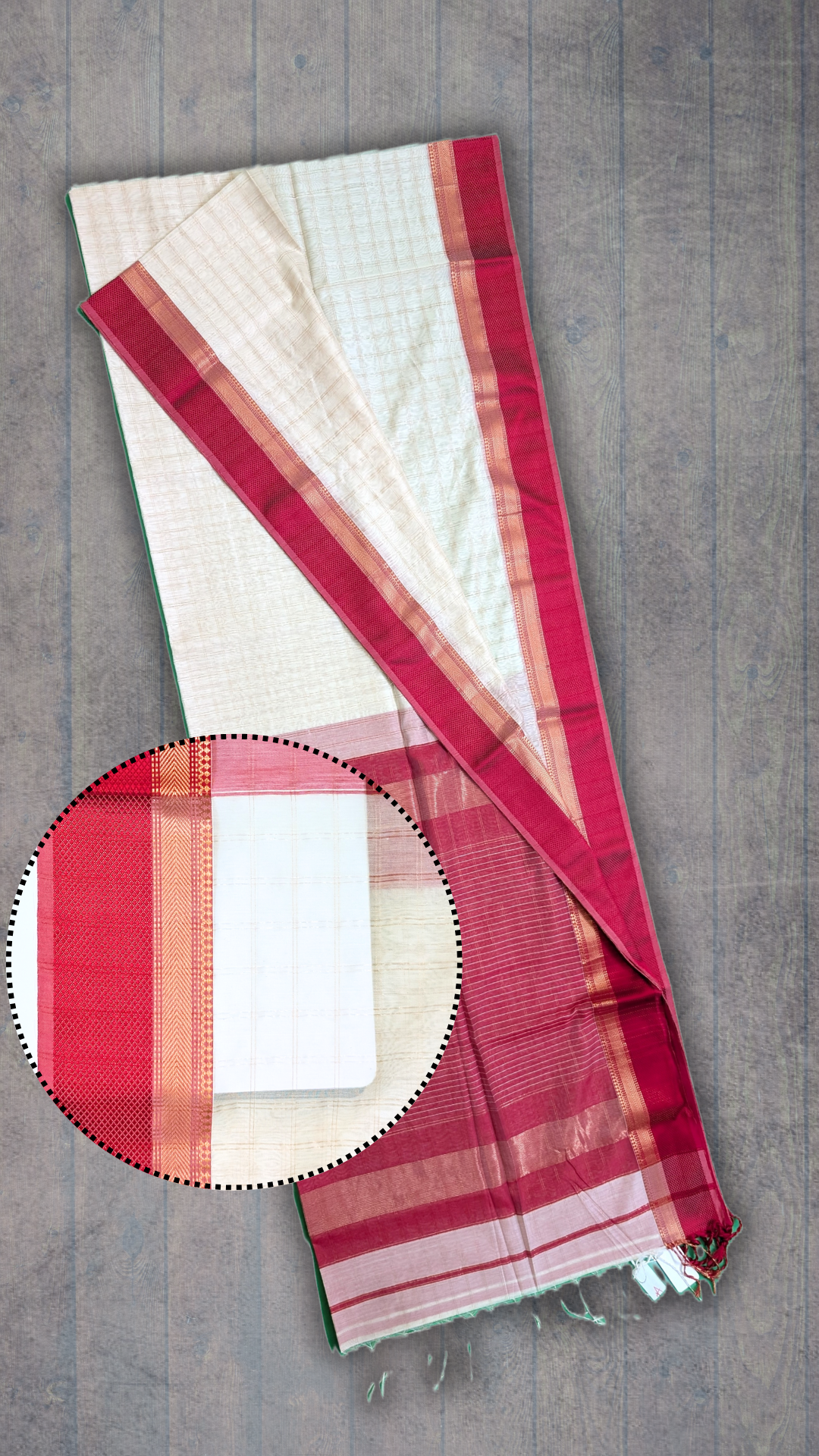 Maheshwari Handloom saree with Contrast border and pallu with all over jari checks - white - MAH01-00051-03