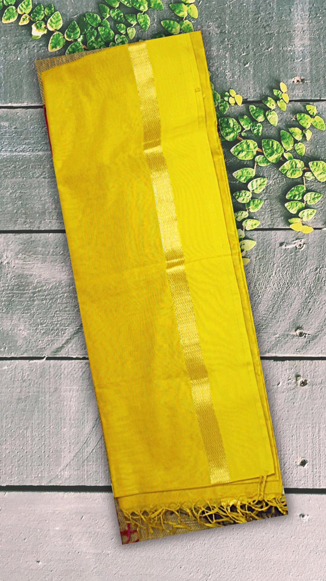 Maheshwari saree in single tone with unique combination Narmada Leher Border.-yellow - MAH01-00113-01