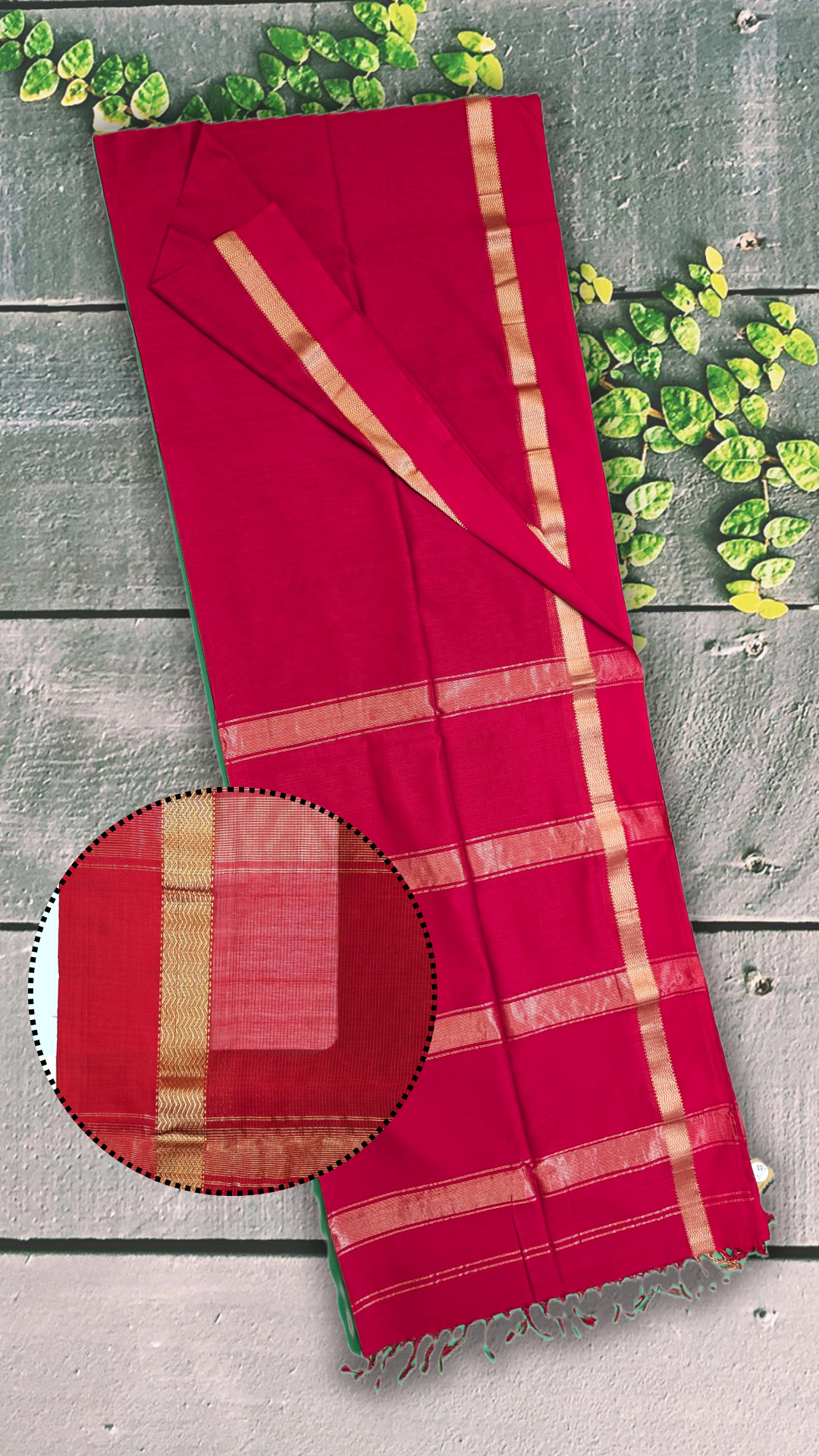 Maheshwari saree in single tone with unique combination Narmada Leher Border.- red - MAH01-00113-02