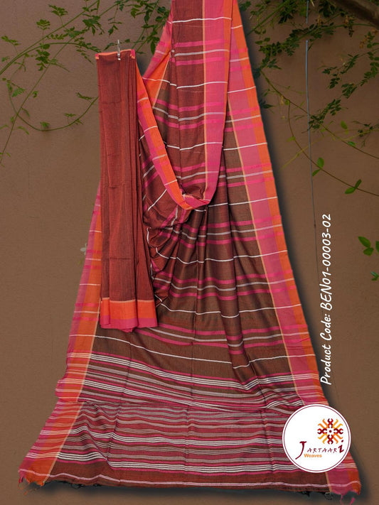 Handloom Linen Saree BEN01-00003-02-BWN
