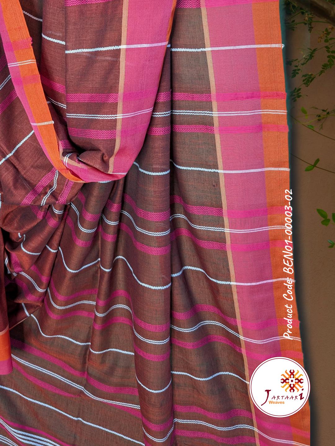Handloom Linen Saree BEN01-00003-02-BWN