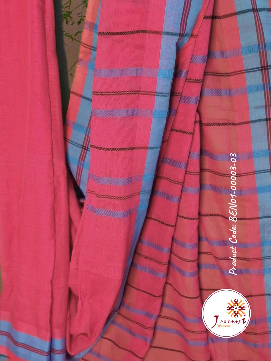 Handloom Linen Saree BEN01-00003-03-PNK