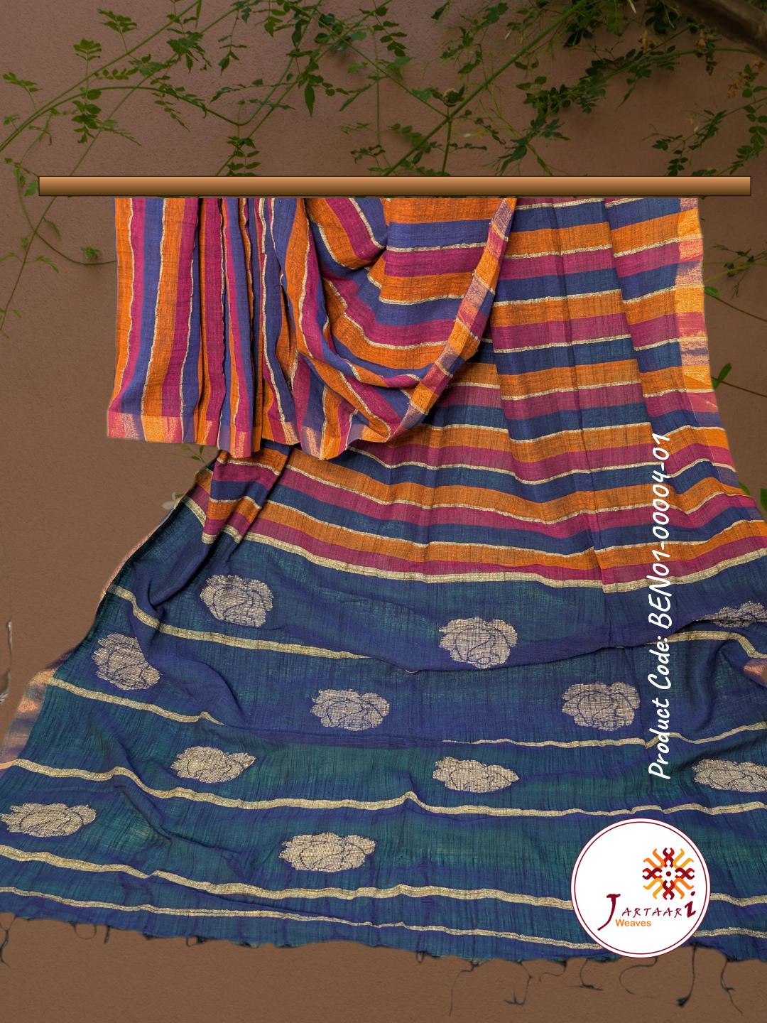 Handloom Linen Saree BEN01-00004-01-BLU
