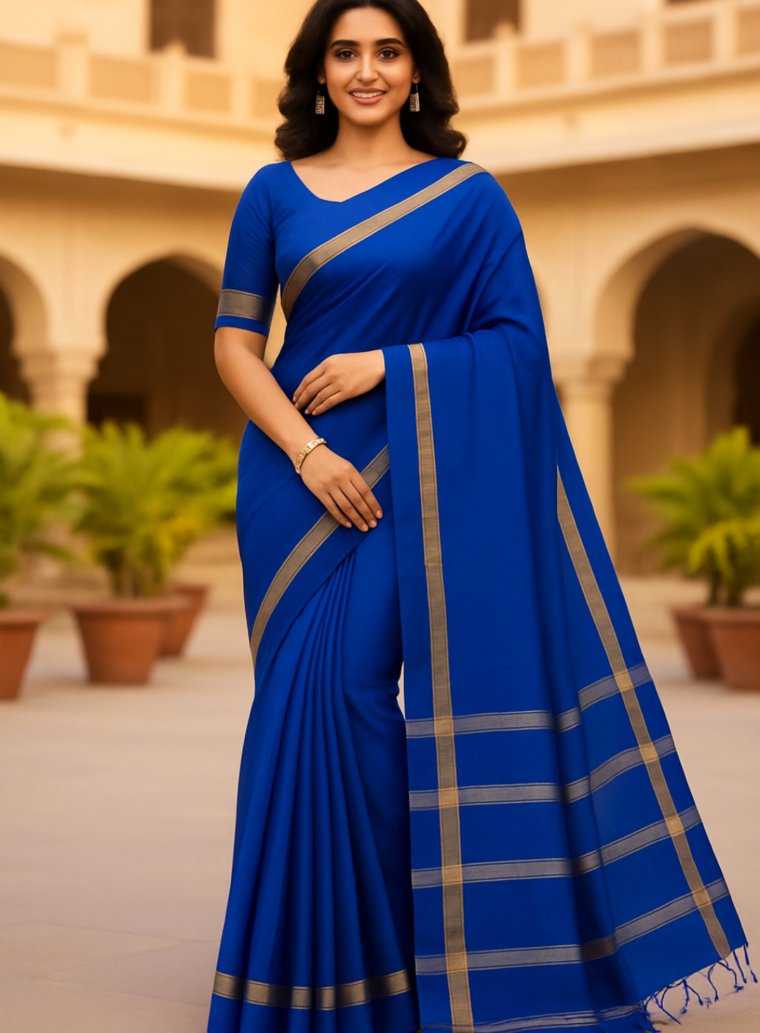 Maheshwari handloom saree - blue - MAH01-00113-04