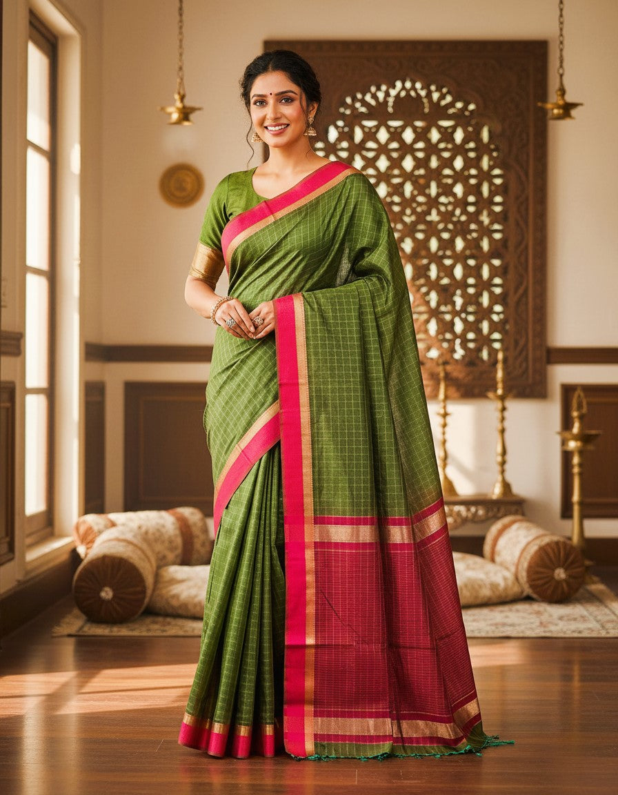 Maheshwari Handloom saree - green - MAH01-00051-02
