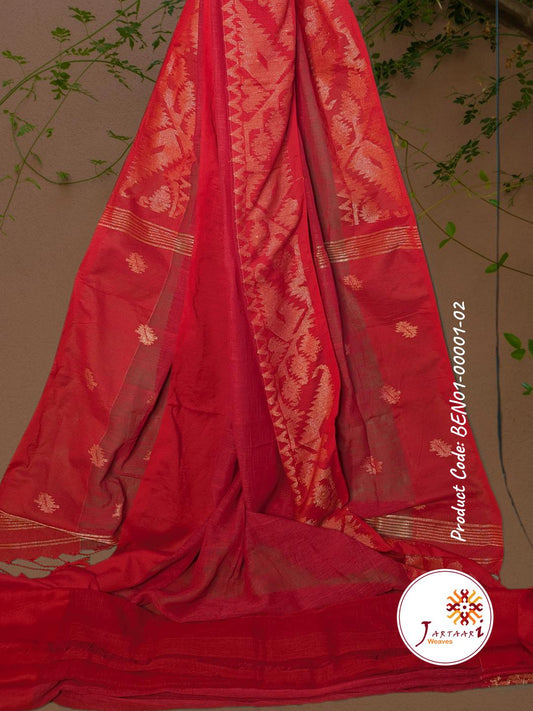 Handloom Linen Saree BEN01-00001-02-RED