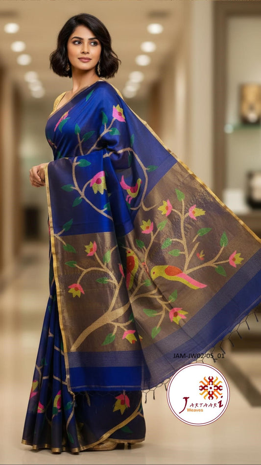 Muslin Silk Hand Jamdani Paithani Pallu