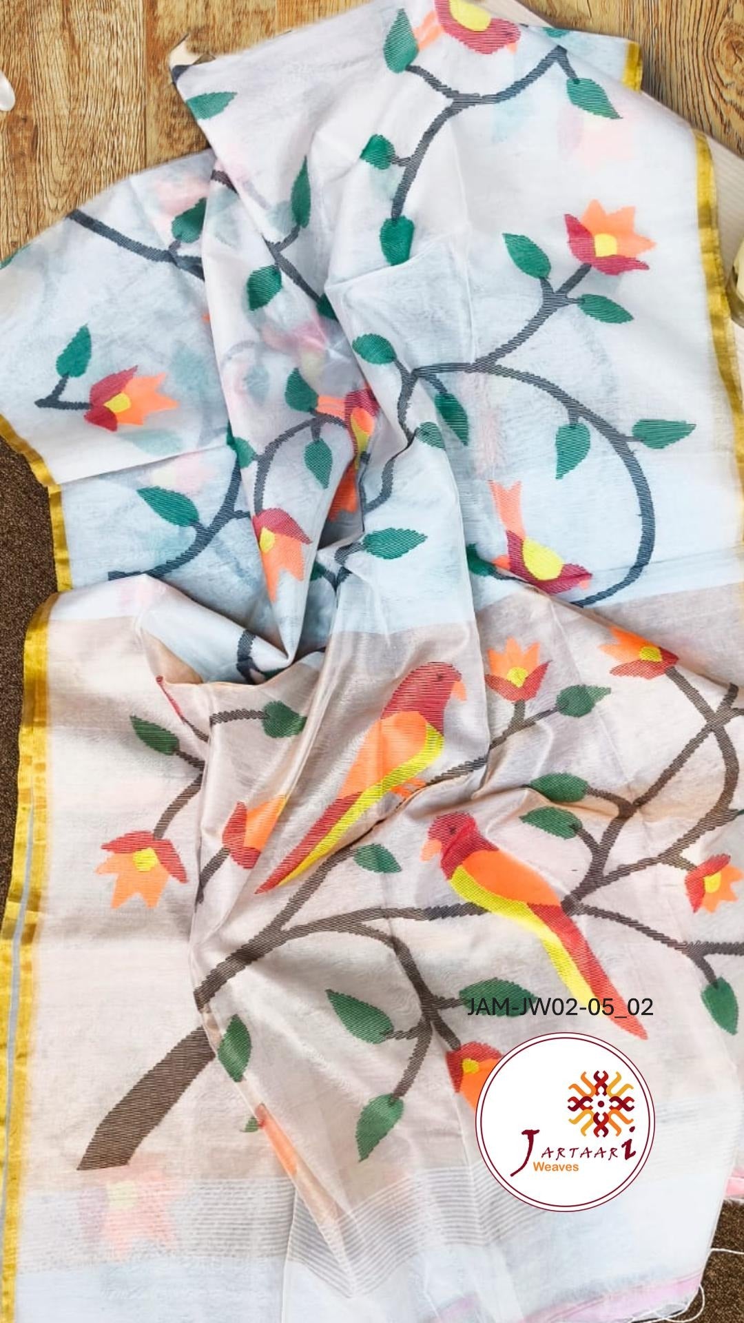 Muslin Silk Hand Jamdani Paithani Pallu