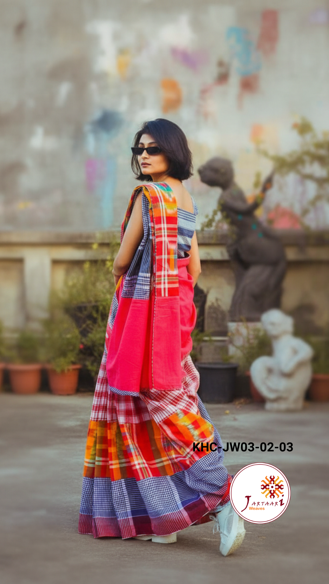 Khadi Cotton Kotki Mix match Gamcha Patchwork Saree