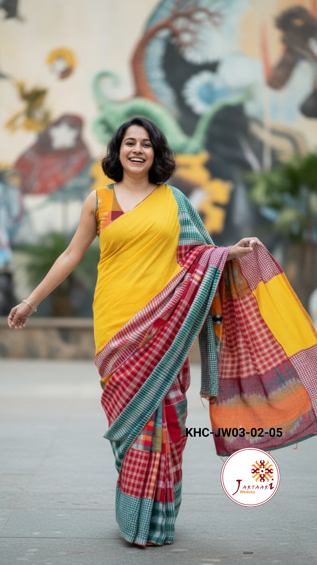 Khadi Cotton Kotki Mix match Gamcha Patchwork Saree