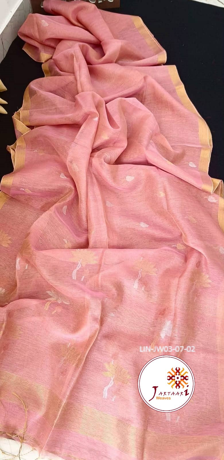 Tissue linen lotus motif Jamdani saree