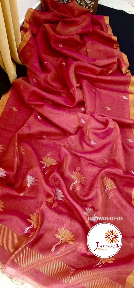 Tissue linen lotus motif Jamdani saree