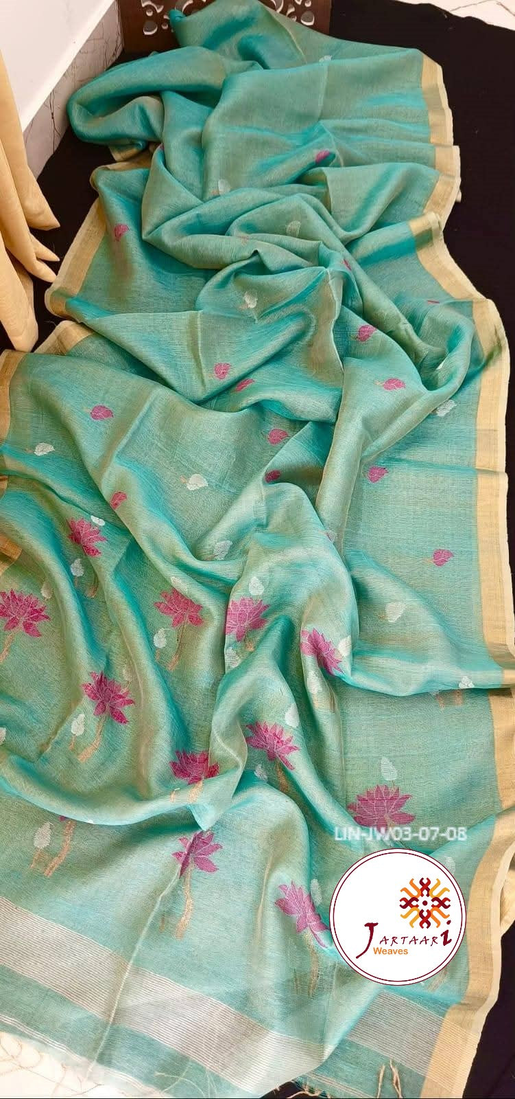 Tissue linen lotus motif Jamdani saree