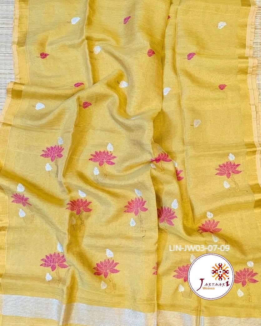 Tissue linen lotus motif Jamdani saree