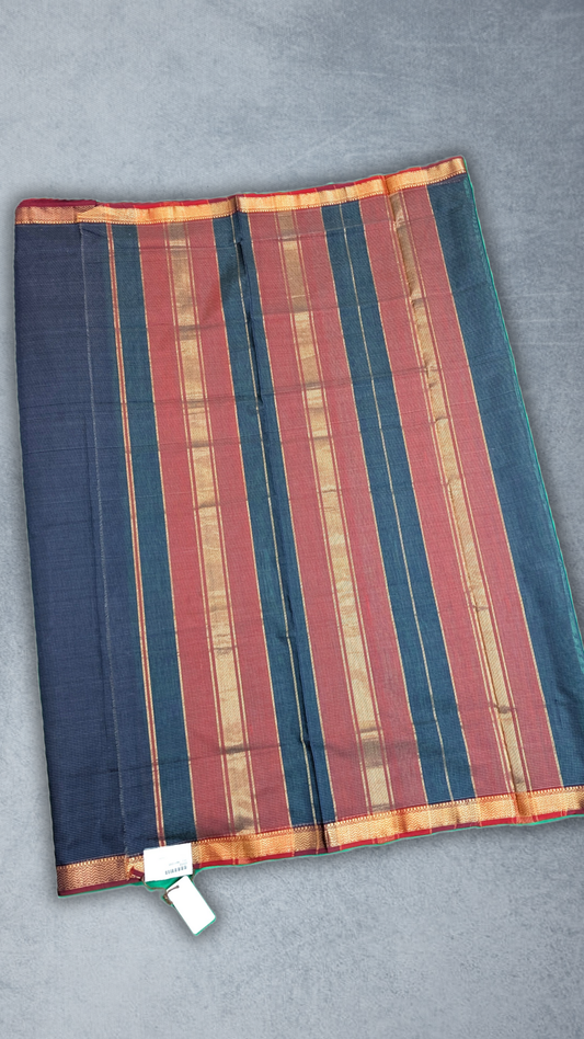Handloom Saree with traditional pallu and border - Navy - MAH01-00002-02