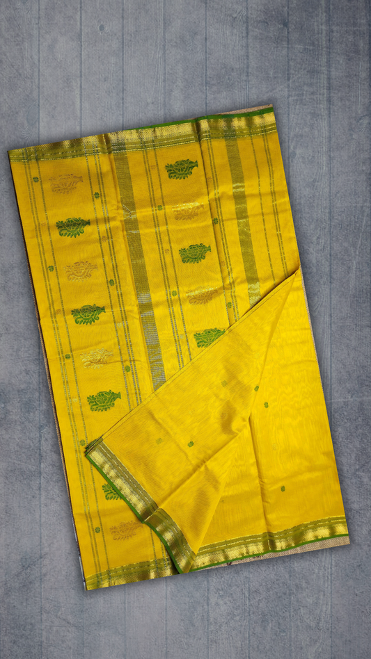 Handloom Saree with heavy pallu and designer border - yellow - MAH01-00006-01