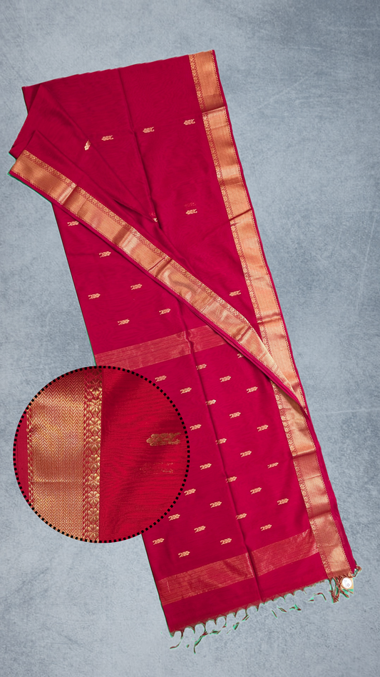 Maheshwari Handloom Saree with all over Rui Phool inspired Butti- red - MAH01-00063-01