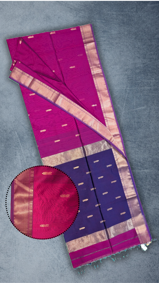 Maheshwari Handloom Saree with all over Rui Phool inspired Butti- magenta - MAH01-00063-02