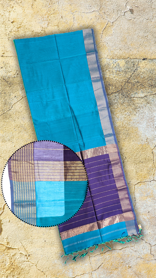 Maheshwari Saree! with artistic border - blue - MAH01-00079-01