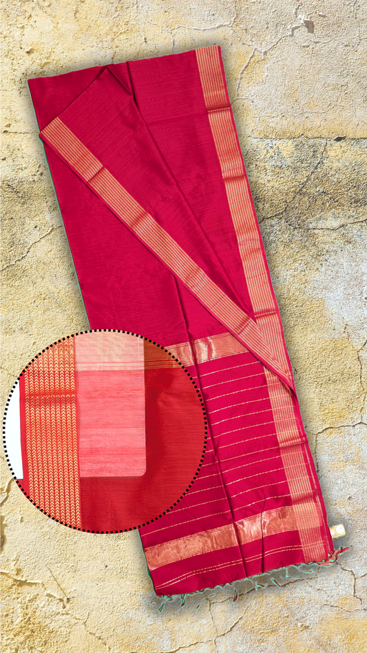 Maheshwari Saree! with artistic border - red - MAH01-00079-03