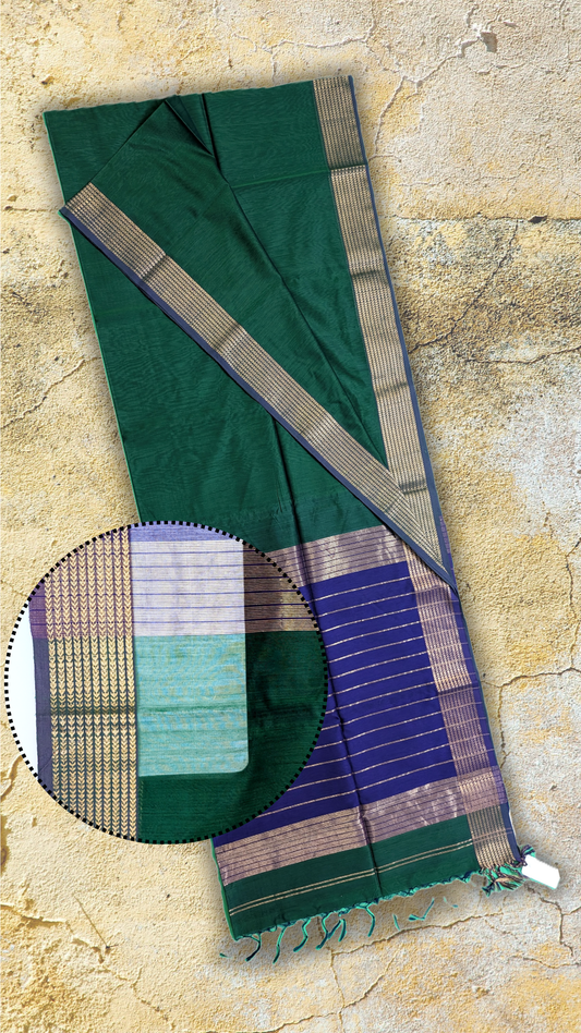 Maheshwari Saree! with artistic border - green - MAH01-00079-04