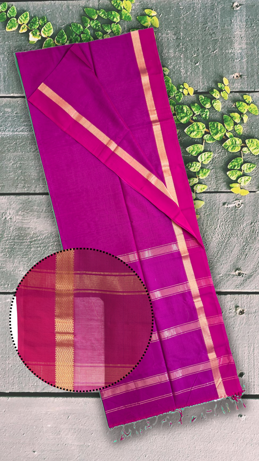 Maheshwari saree in single tone with unique combination Narmada Leher Border.- magenta - MAH01-00113-03
