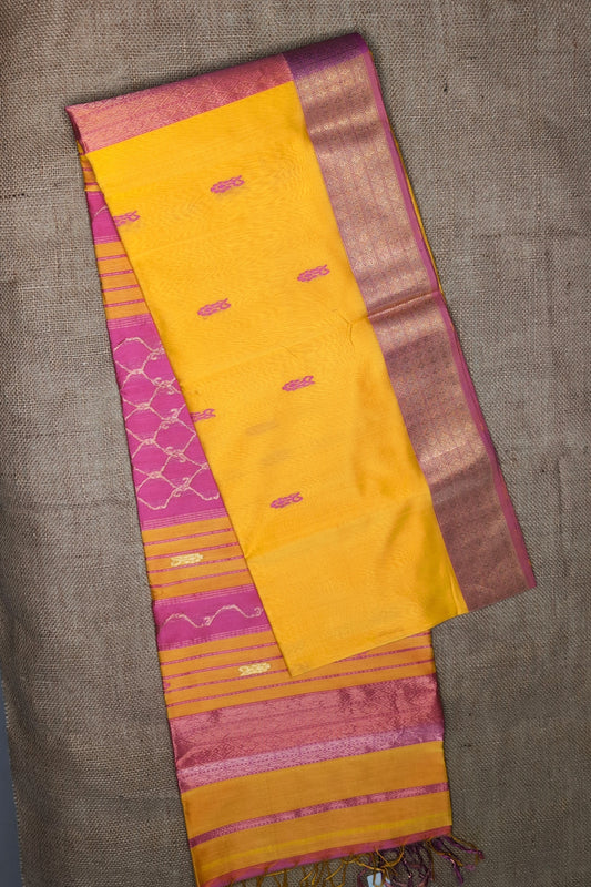 Maheshwari Handloom saree-MAH01-00259-01-YLW