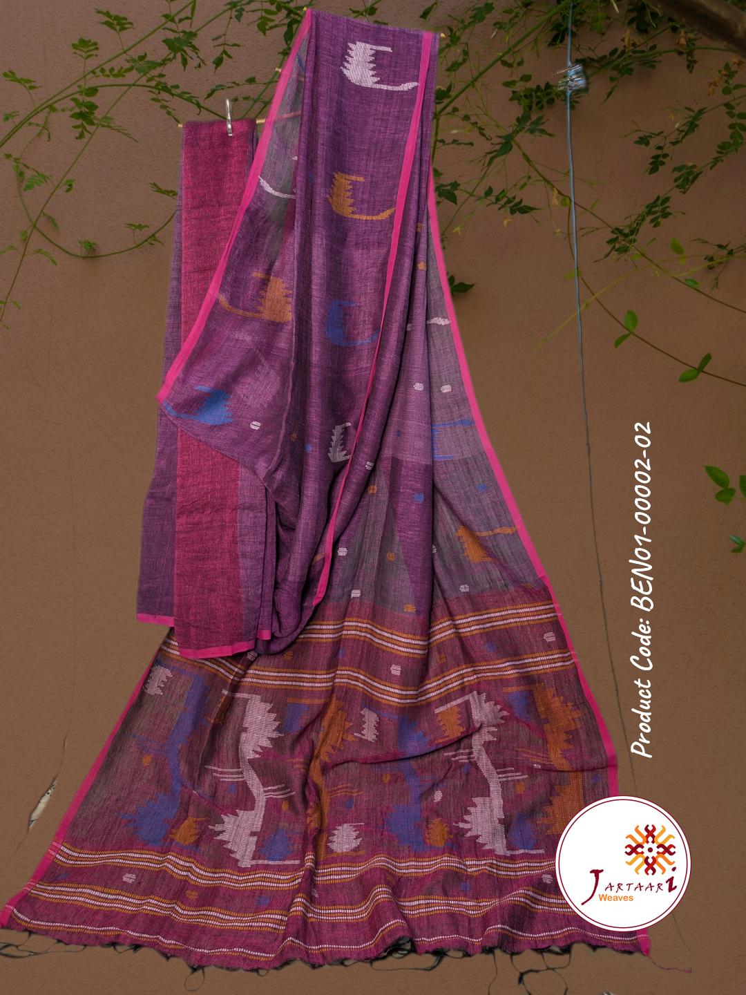 Handloom Linen Saree BEN01-00002-02-PRL