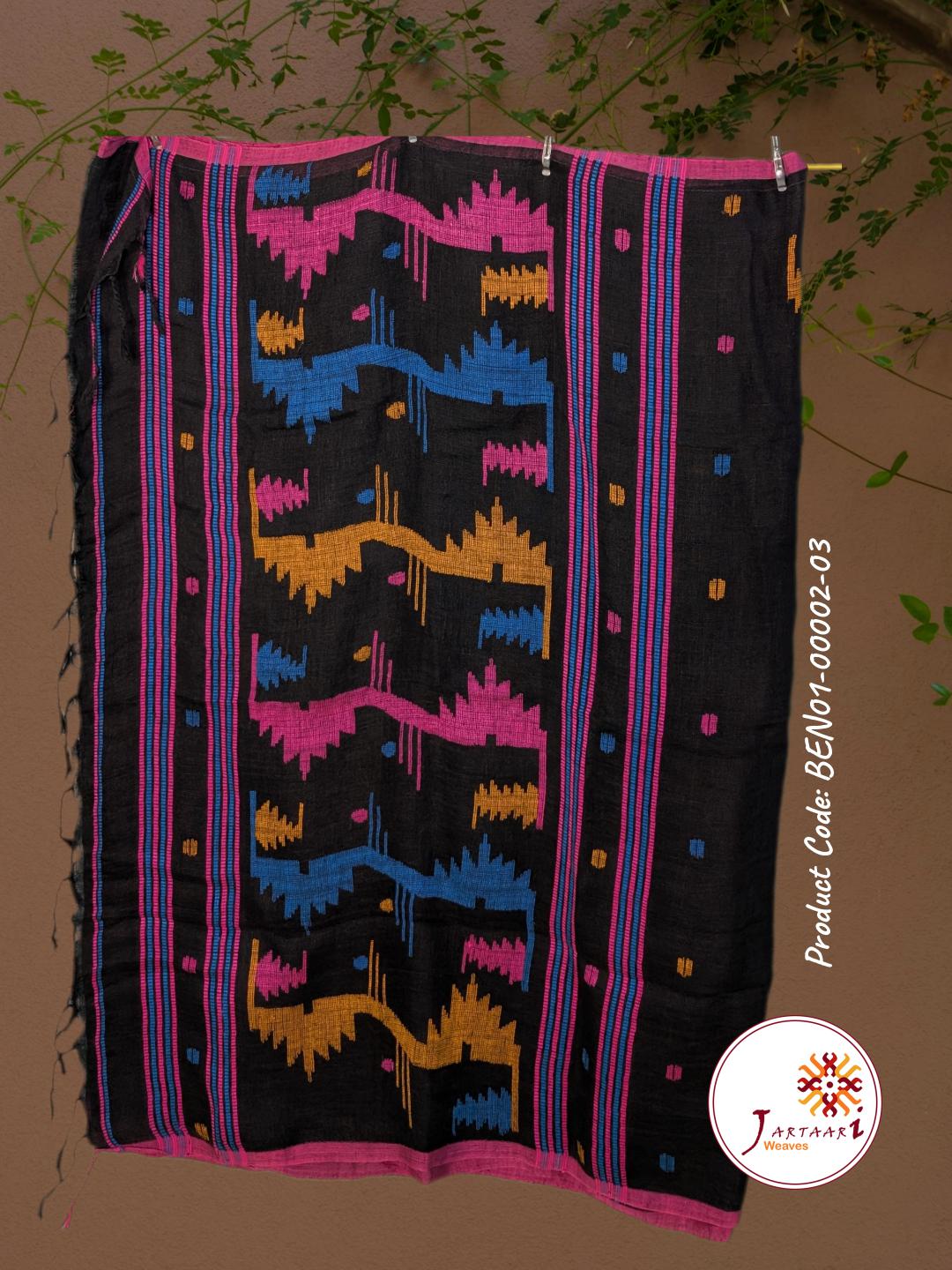 Handloom Linen Saree BEN01-00002-03-BLK