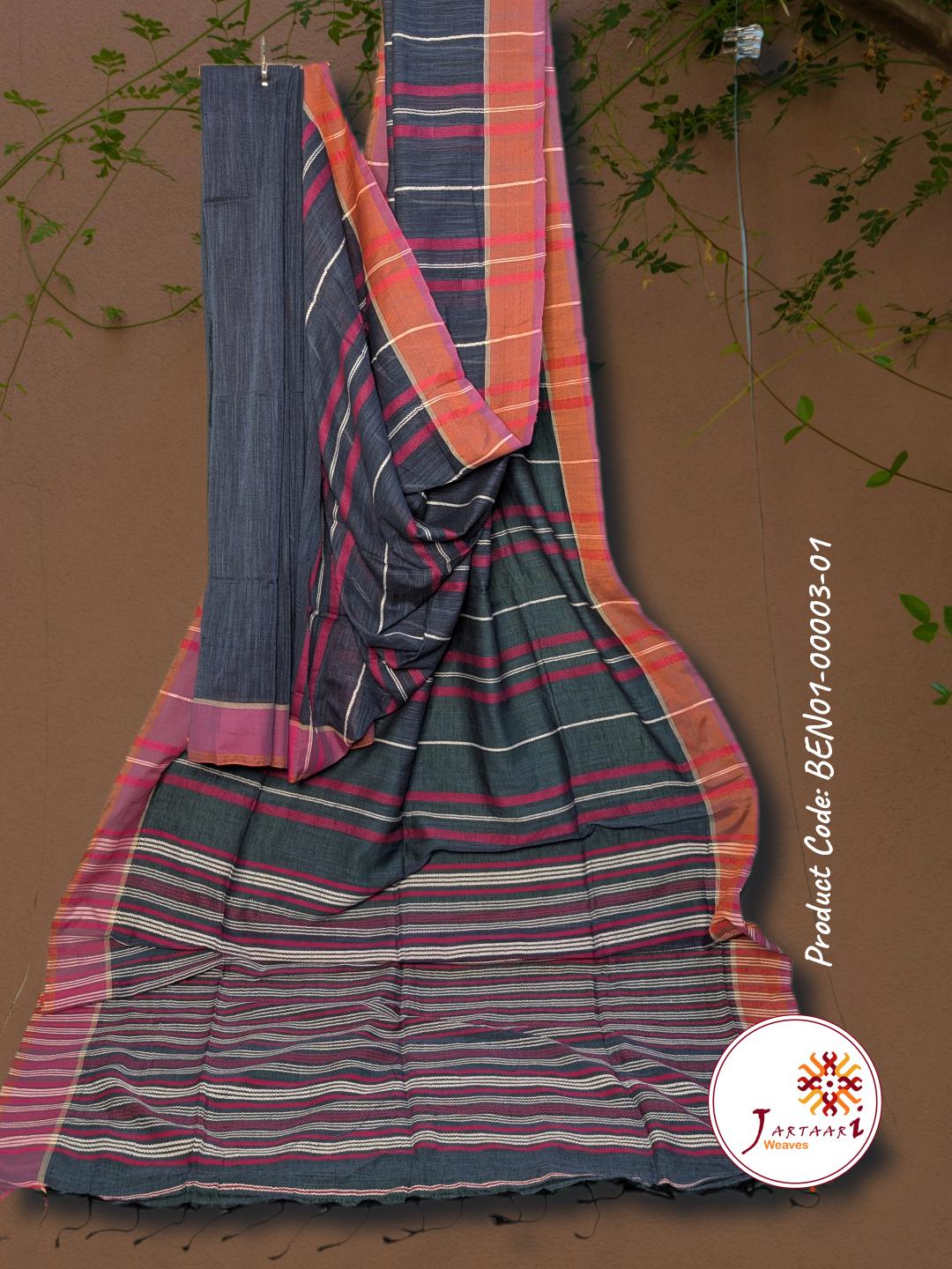 Handloom Linen Saree BEN01-00003-01-GRY