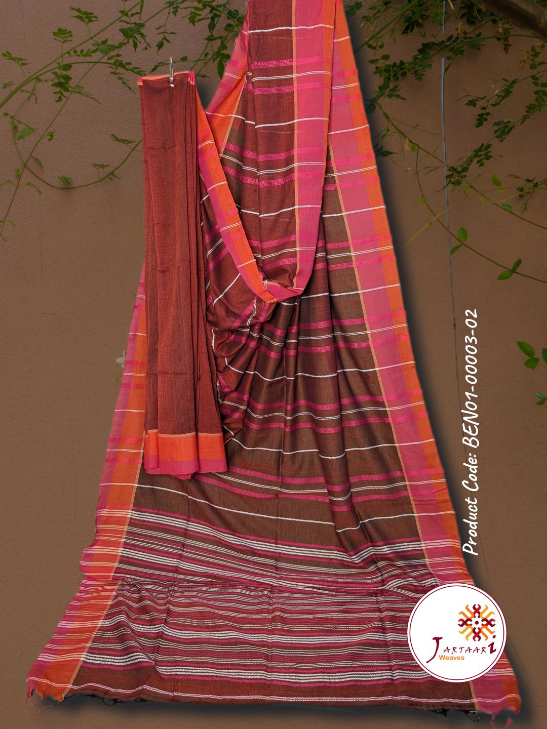 Handloom Linen Saree BEN01-00003-02-BWN