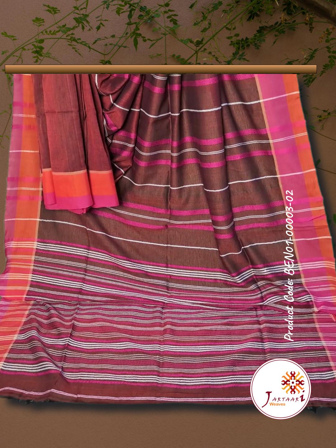 Handloom Linen Saree BEN01-00003-02-BWN