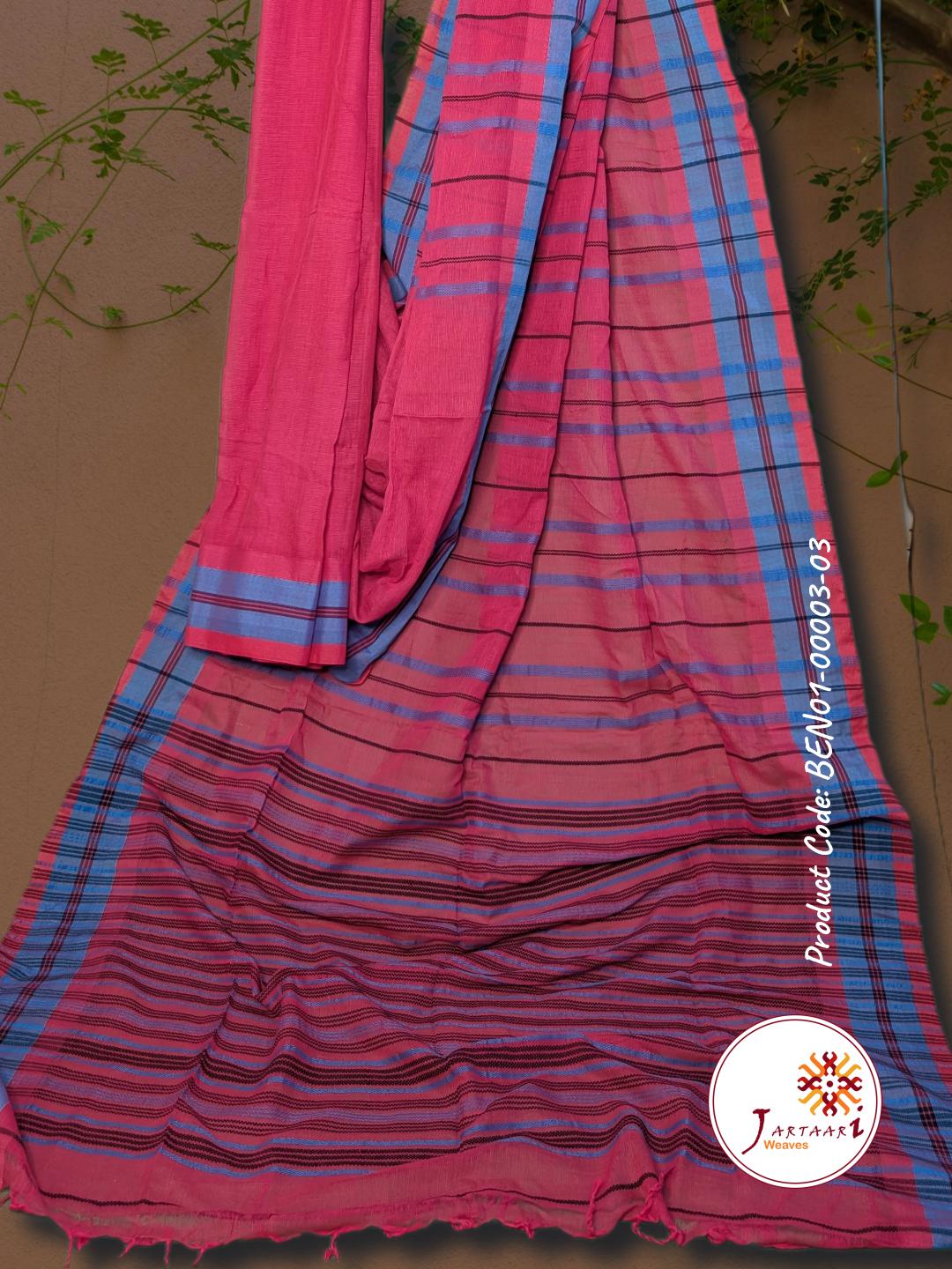 Handloom Linen Saree BEN01-00003-03-PNK