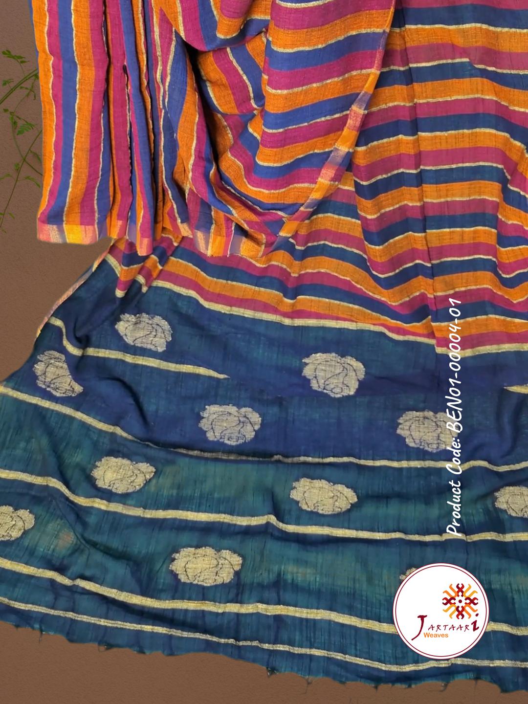 Handloom Linen Saree BEN01-00004-01-BLU