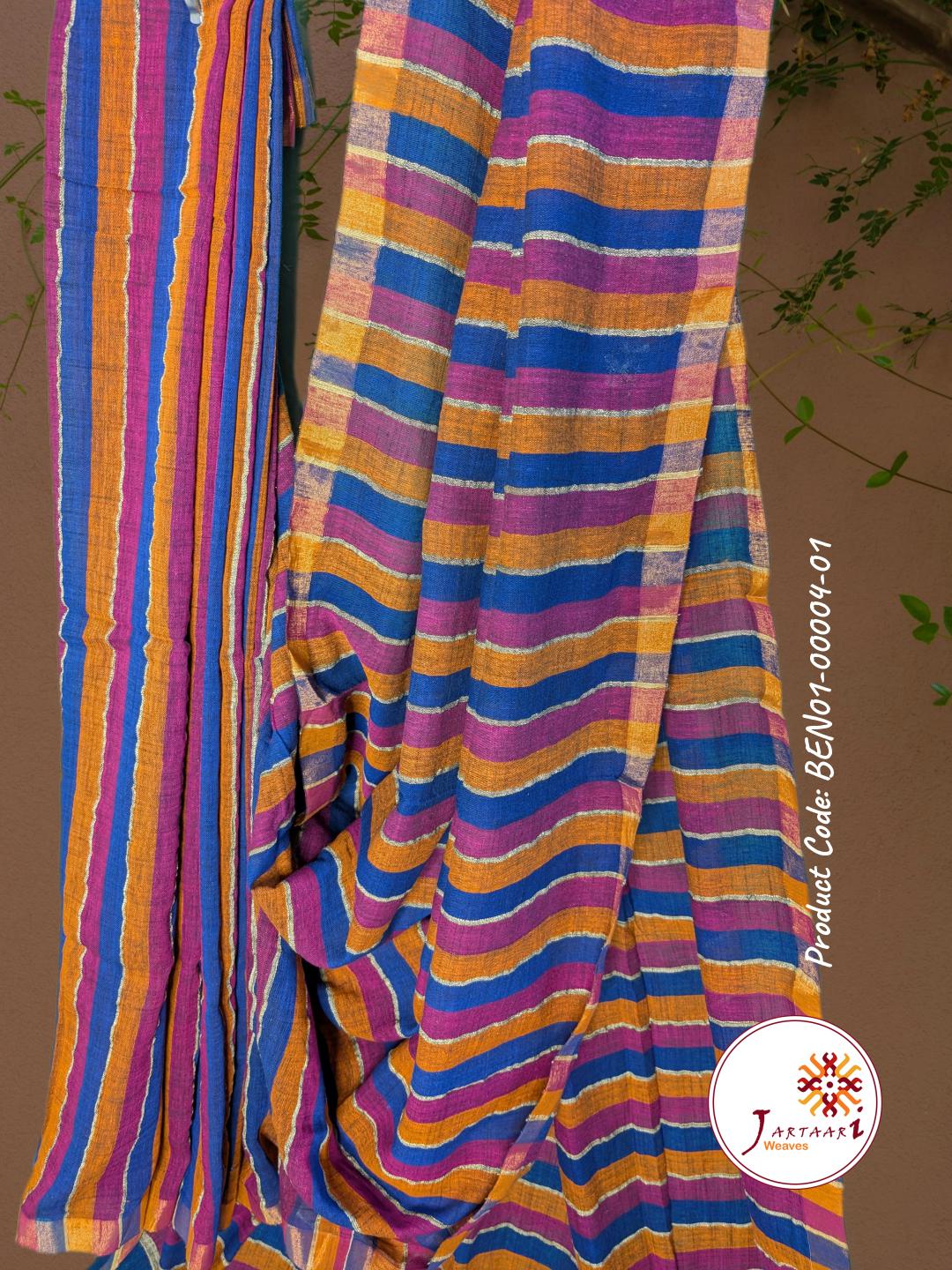 Handloom Linen Saree BEN01-00004-01-BLU