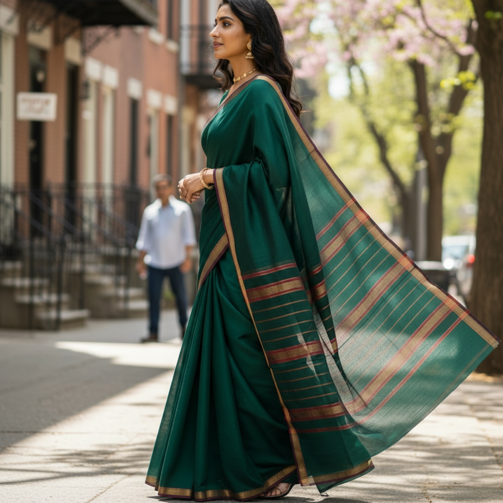 Maheshwari Handloom Saree - green - MAH01-00001-02