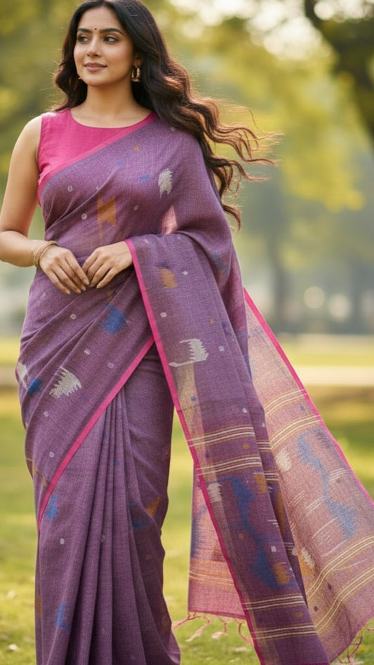 Handloom Linen Saree BEN01-00002-02-PRL
