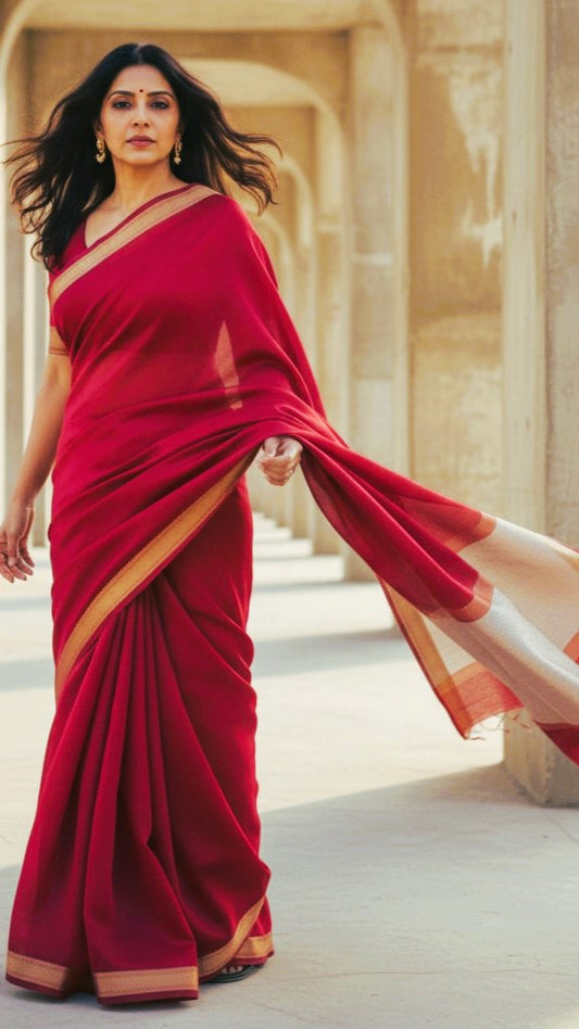 Maheshwari Handloom saree -Red - MAH01-00021-02