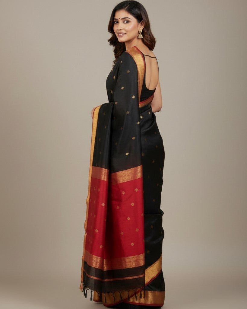 Maheshwari Handloom Saree - Black - MAH01-00257-01