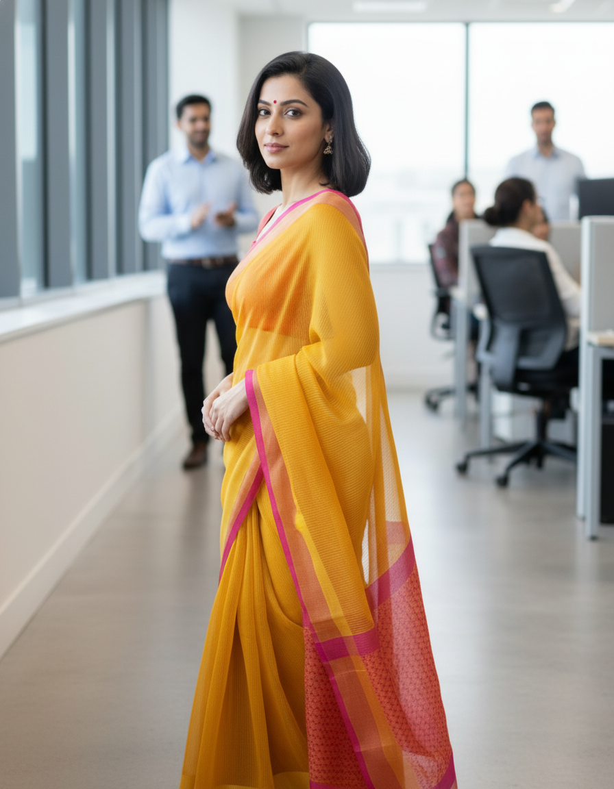 Maheshwari Handloom saree-MAH01-00078-02-YLW