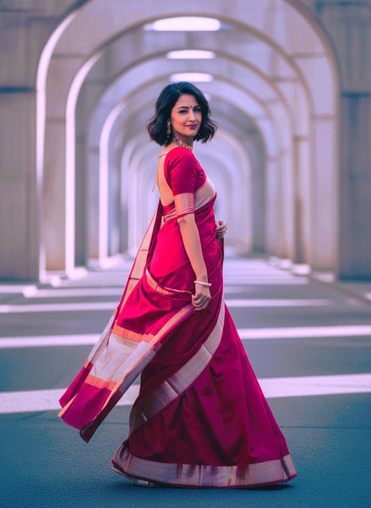 Maheshwari Handloom saree -Magenta - MAH01-00021-06