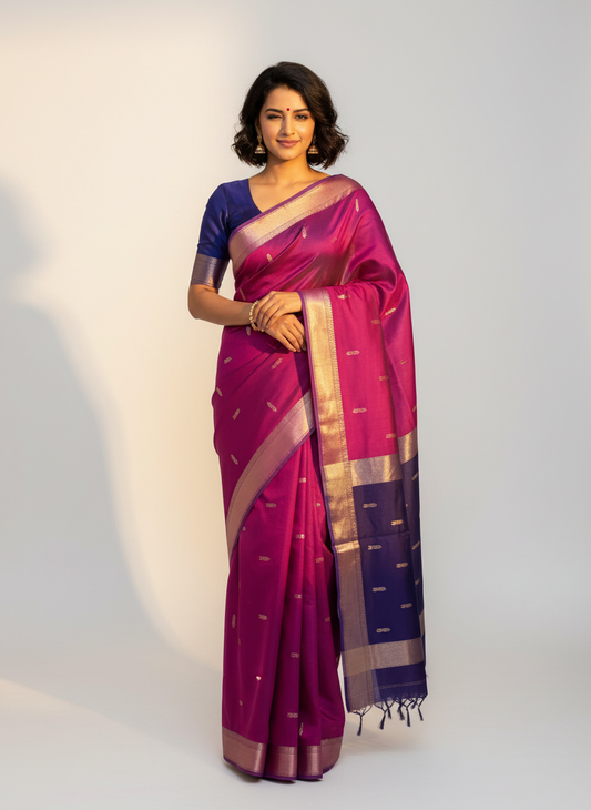 Maheshwari Handloom Saree - magenta - MAH01-00063-02