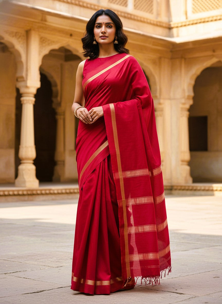 Maheshwari handloom saree - red - MAH01-00113-02